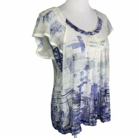 Banana Republic Silk Blue Print Scoop Neck Top - Picture 4 of 10